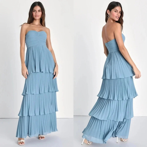 Lulus Dresses & Skirts - Lulus Seriously Sensational Light Blue Strapless Tiered Maxi Dress Wedding Party
